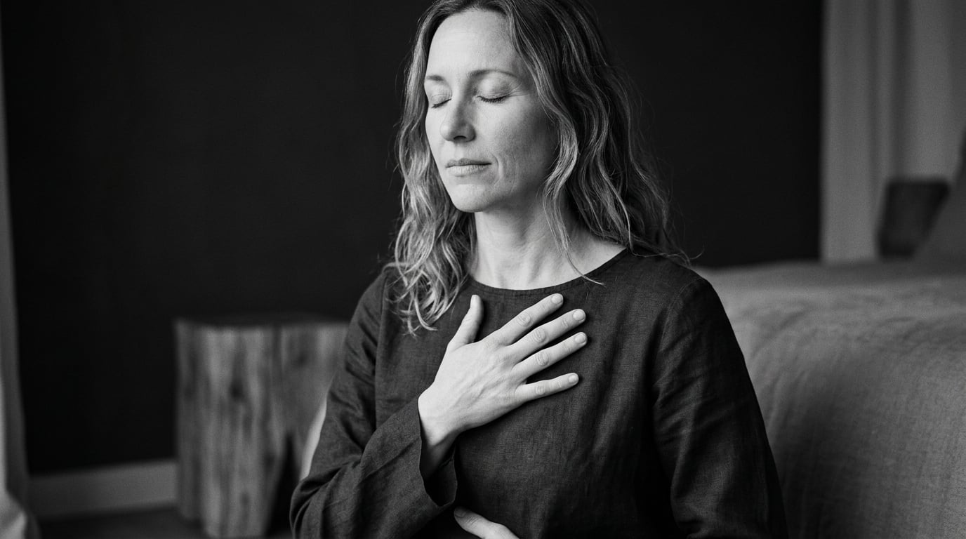 Woman practising a grounding somatic technique